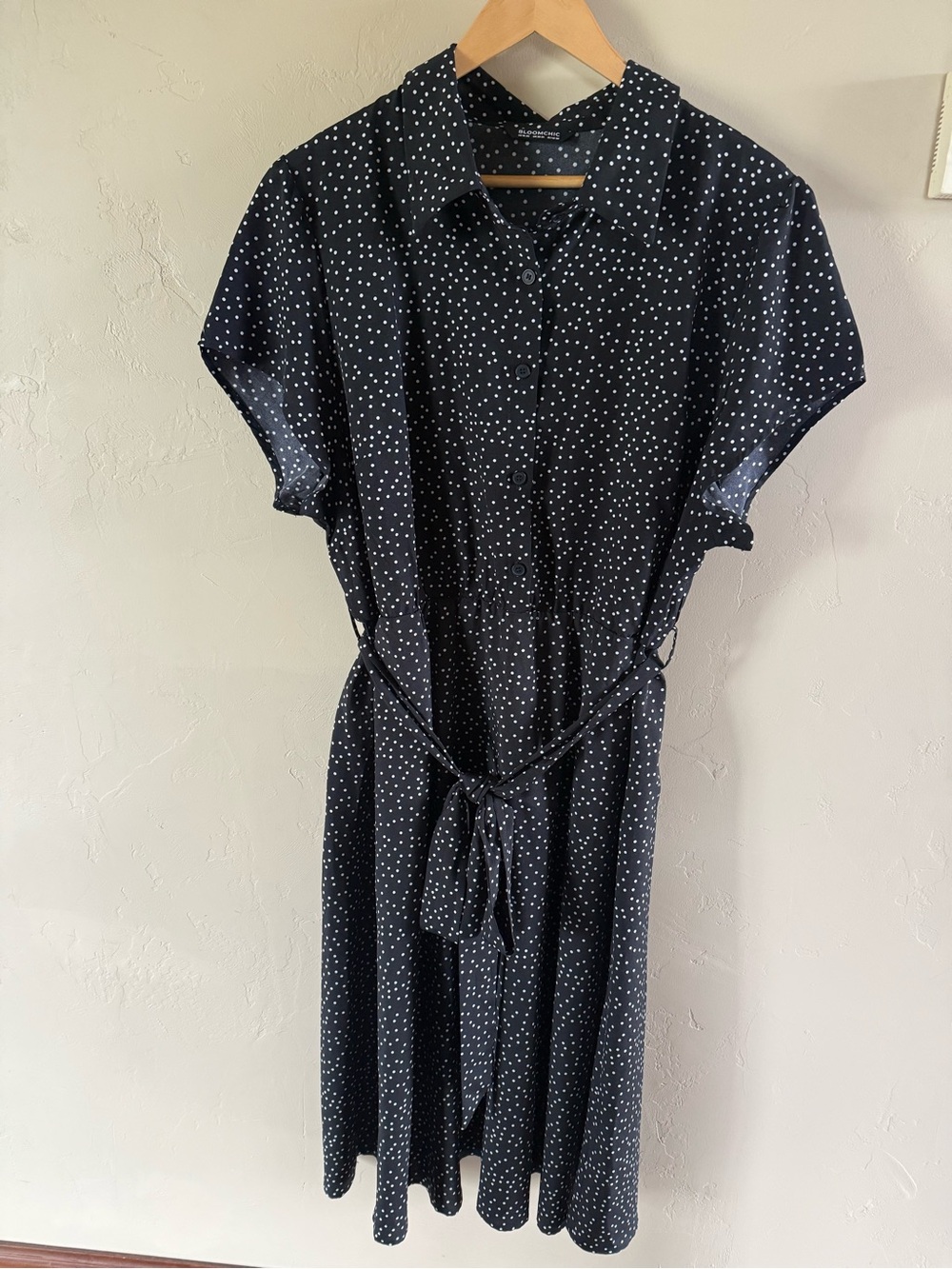 BloomChic Black and White Polka Dot Midi Shirt Dress